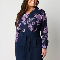 Liz Claiborne Plus Womens Long Sleeve Regular Fit Button-Down Shirt