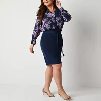Liz Claiborne Plus Womens Long Sleeve Regular Fit Button-Down Shirt