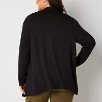 Liz Claiborne Plus Womens Long Sleeve Open Front Cardigan