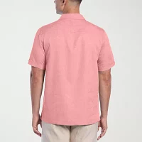 Cubavera Palm Jacquard Mens Regular Fit Short Sleeve Button-Down Shirt