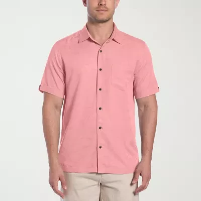 Cubavera Palm Jacquard Mens Regular Fit Short Sleeve Button-Down Shirt