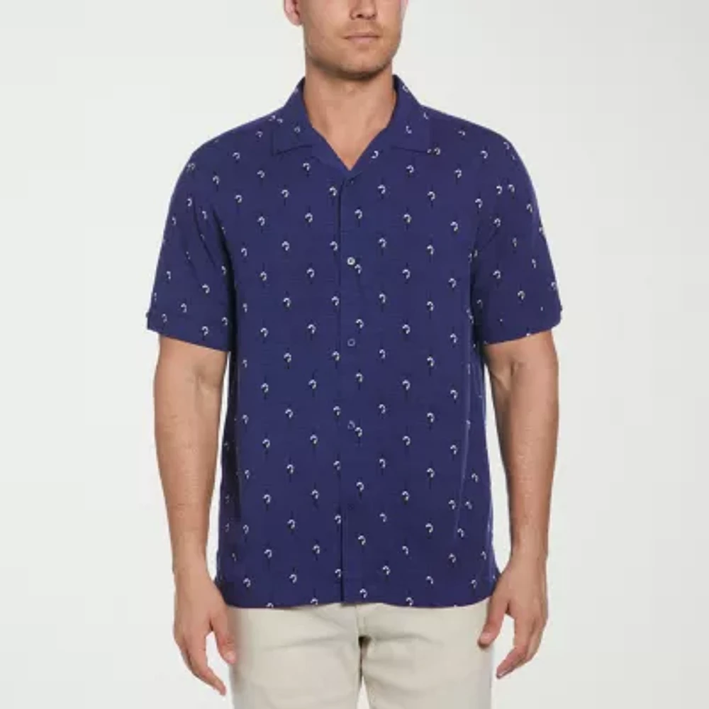 Cubavera Retro Geo Print Mens Regular Fit Short Sleeve Button-Down Shirt