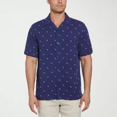Cubavera Retro Geo Print Mens Regular Fit Short Sleeve Button-Down Shirt