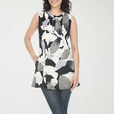 White Mark Womens Crew Neck Sleeveless Tunic Top