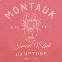 New World Juniors Montauk Hamptons Social Club Oversized Tee Womens Crew Neck Short Sleeve Graphic T-Shirt