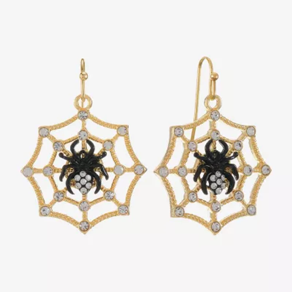 Bijoux Bar Gold Tone Spider Web Womens Glass Drop Earrings