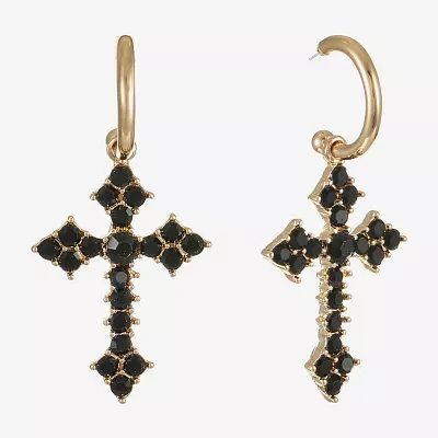 Bijoux Bar Gold Tone Womens Black Glass Cross Hypoallergenic Drop Earrings