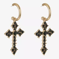 Bijoux Bar Gold Tone Womens Black Glass Cross Hypoallergenic Drop Earrings