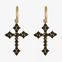Bijoux Bar Gold Tone Womens Black Glass Cross Hypoallergenic Drop Earrings
