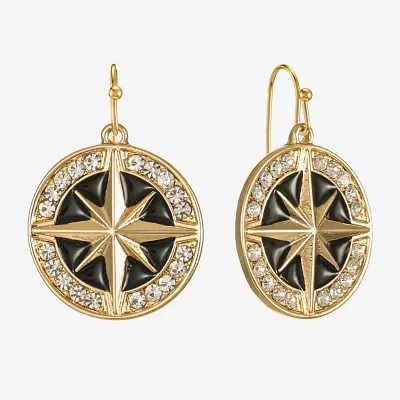 Liz Claiborne Gold Tone Nautical Compass Womens Glass Drop Earrings