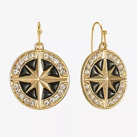 Liz Claiborne Gold Tone Nautical Compass Womens Glass Drop Earrings