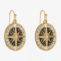 Liz Claiborne Gold Tone Nautical Compass Womens Glass Drop Earrings