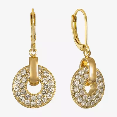 Monet Jewelry Gold Tone Pave Disc Womens Glass Circle Drop Earrings