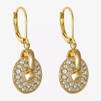 Monet Jewelry Gold Tone Pave Disc Womens Glass Circle Drop Earrings