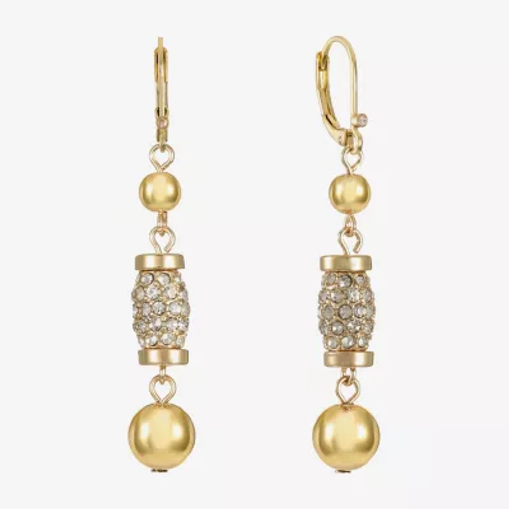 Monet Jewelry Gold Tone Pave Bead Womens Glass Drop Earrings