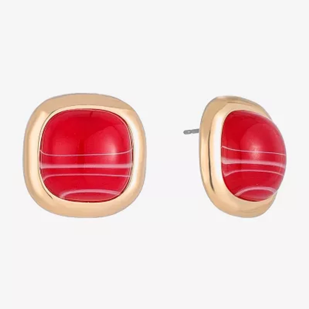Monet Jewelry Gold Tone Red 19mm Cushion Stud Earrings