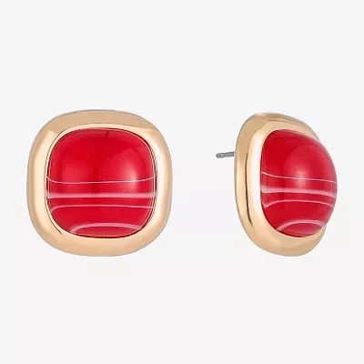 Monet Jewelry Gold Tone Red 19mm Cushion Stud Earrings