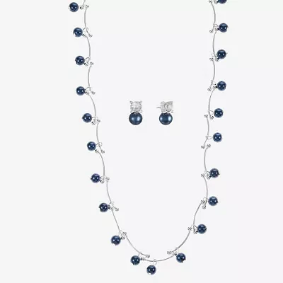 Monet Jewelry Collar Necklace And Stud Earring Simulated Pearl Silver Tone Round 2-pc. Set