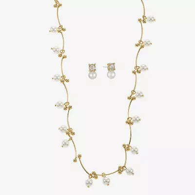 Monet Jewelry Timeless Gold Tone Womens Glass Simulated Pearl 2-pc. Jewelry Set