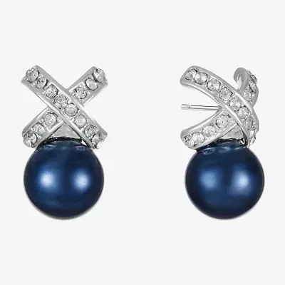 Monet Jewelry Timeless Silver Tone & Navy Glass Simulated Pearl 19.2mm Knot Stud Earrings