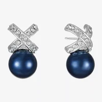 Monet Jewelry Timeless Silver Tone & Navy Glass Simulated Pearl 19.2mm Knot Stud Earrings