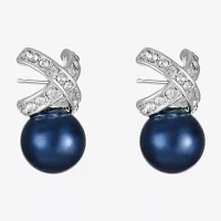Monet Jewelry Timeless Silver Tone & Navy Glass Simulated Pearl 19.2mm Knot Stud Earrings