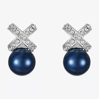 Monet Jewelry Timeless Silver Tone & Navy Glass Simulated Pearl 19.2mm Knot Stud Earrings