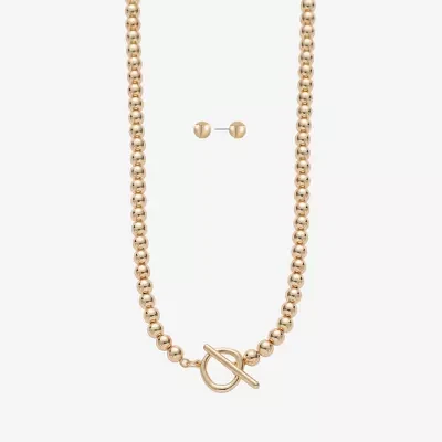 Liz Claiborne Beaded Toggle Necklace & Stud Earring Womens 2-pc. Jewelry Set