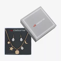 Liz Claiborne Gold Tone Charm Necklace & Drop Earring Womens Simulated Pearl Moon Star 2-pc. Jewelry Set