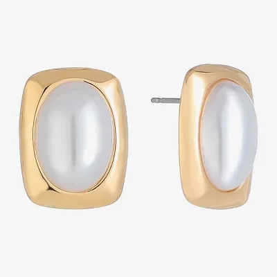 Liz Claiborne Gold Tone Simulated Pearl 18mm Rectangular Stud Earrings