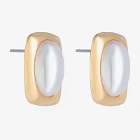 Liz Claiborne Gold Tone Simulated Pearl 18mm Rectangular Stud Earrings