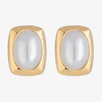 Liz Claiborne Gold Tone Simulated Pearl 18mm Rectangular Stud Earrings