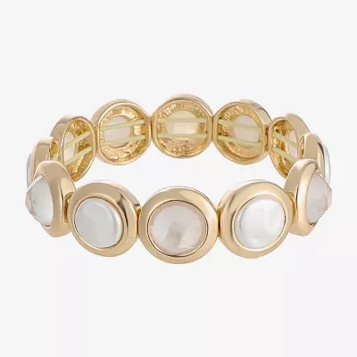 Liz Claiborne Gold Tone Womens Simulated Pearl Stretch Bracelet