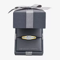 (G / Si1-Si2) Womens 1 1/2 CT. T.W. Lab Grown White Diamond 10K Gold Round Side Stone Halo Engagement Ring