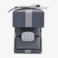 (I / I1) Womens 4 CT. T.W. Lab Grown White Diamond 10K Gold Cushion Side Stone Engagement Ring