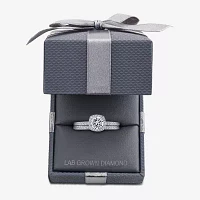 (F / VS2) Womens 1 CT. T.W. Lab Grown White Diamond 10K or 14K Gold Round Side Stone Halo Bridal Set