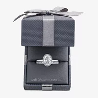 (G / Si1-Si2) Womens 1 1/2 CT. T.W. Lab Grown White Diamond 10K Gold Oval Side Stone Halo Bridal Set