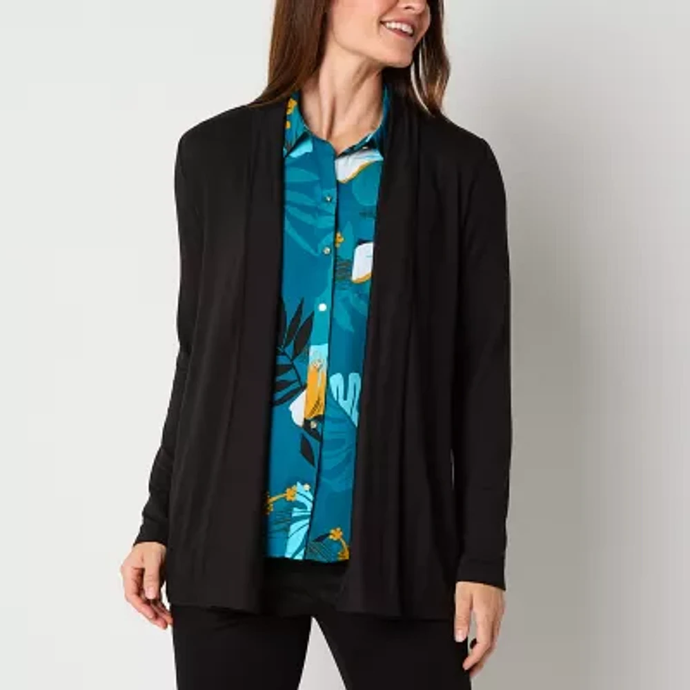 Liz Claiborne Womens Long Sleeve Open Front Cardigan