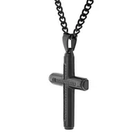 Mens 1/7 CT. T.W. Mined Black Diamond Stainless Steel Cross Pendant Necklace