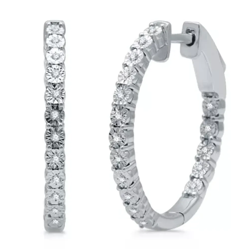 1/10 CT. T.W. Natural White Diamond Sterling Silver 22.8mm Hoop Earrings