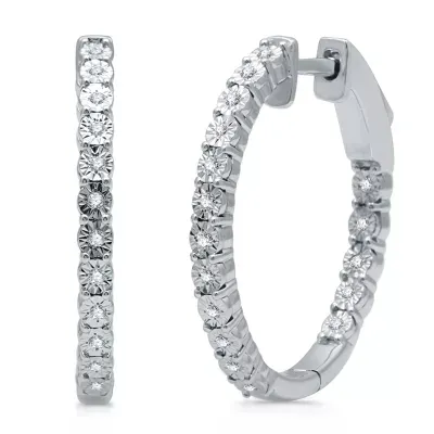 1/10 CT. T.W. Natural White Diamond Sterling Silver 22.8mm Hoop Earrings