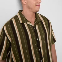 Arizona Big and Tall Mens Regular Fit Short Sleeve Striped Button-Down Shirt