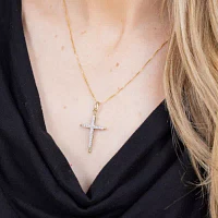 H-I / I1) Womens 1/2 CT. T.W. Lab Grown White Diamond 10K Two Tone Gold Cross Pendant Necklace