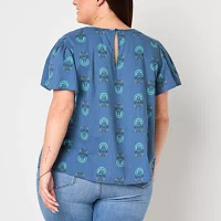 St. John's Bay Plus Womens Crew Neck Short Sleeve Blouse