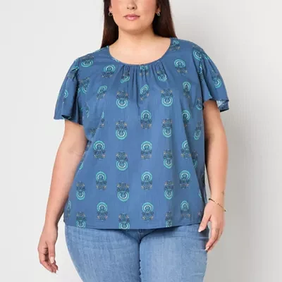 St. John's Bay Plus Womens Crew Neck Short Sleeve Blouse