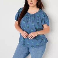 St. John's Bay Plus Womens Crew Neck Short Sleeve Blouse