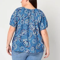 St. John's Bay Plus Womens Round Neck Short Sleeve Blouse