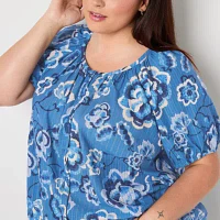 St. John's Bay Plus Womens Round Neck Short Sleeve Blouse
