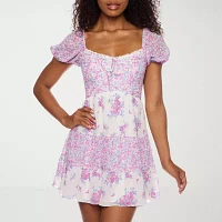 B. Smart Womens Short Sleeve Floral Fit + Flare Dress Juniors