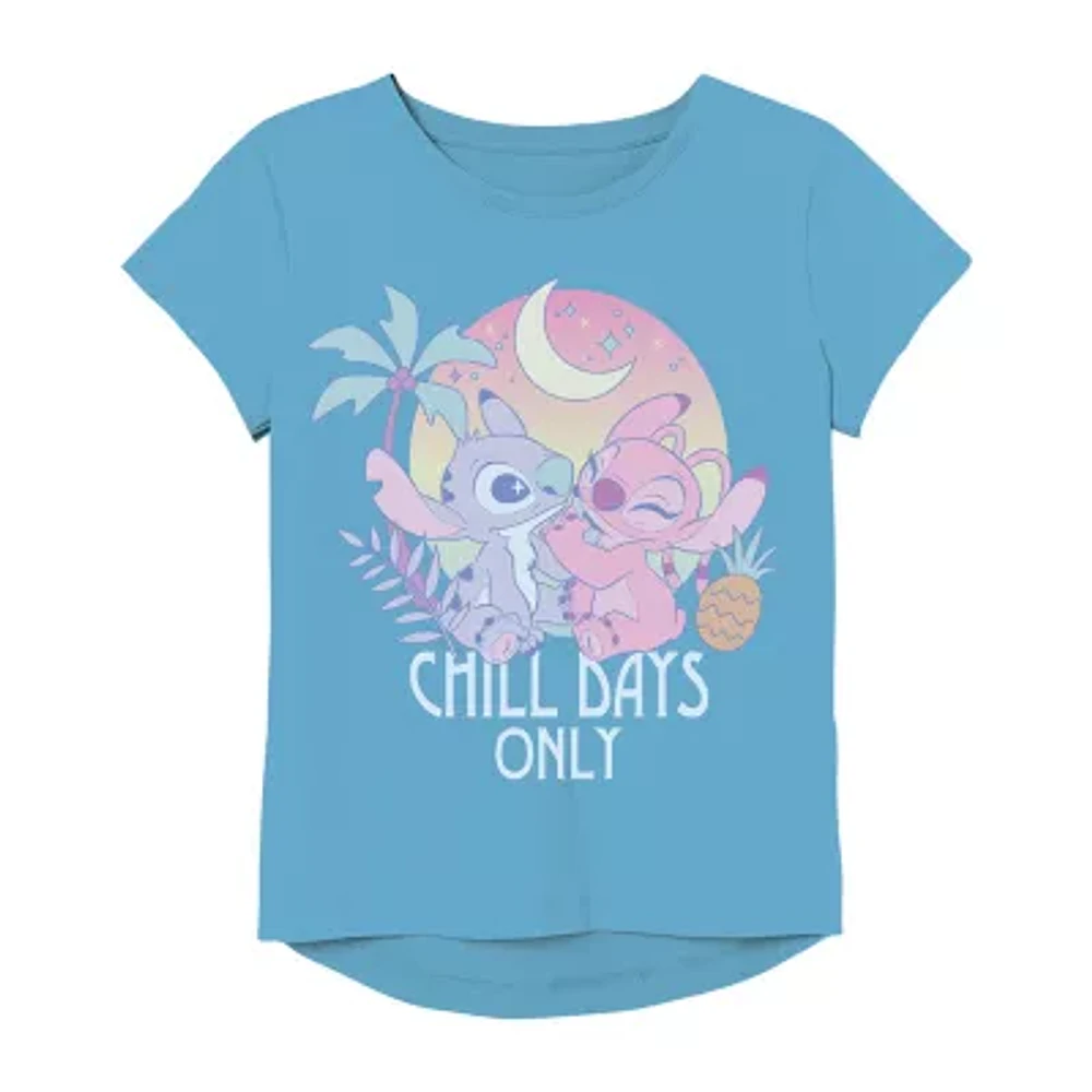 Little & Big Girls Round Neck Short Sleeve Lilo Stitch Graphic T-Shirt